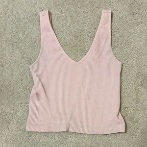 Pink Ribbed V-Neck Women's Top